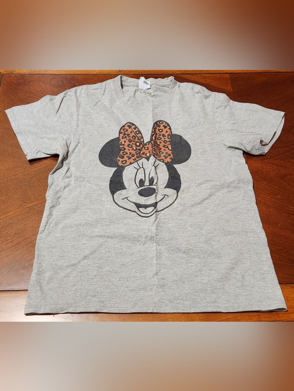 Disney Gray Tee with Minnie Mouse and Leopard Bow